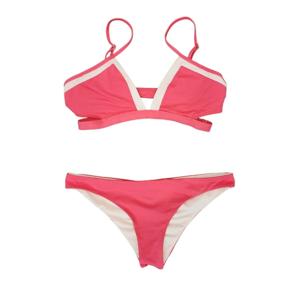 L Space Platinum Geranium Colorblock Side Cutouts Bikini Top & Itsy Bottoms L/S